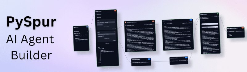 👉 名称：pyspur🤖 类型：🎯项目👏 介绍：让用户以视觉化方式快速迭代只能图工作流程的工具，它提供了一个平台，让 AI 工程师能够在不重复基础工作的情况下，快速定义、构建、迭代和部署智能体- ✅ 测试驱动：构建工作流，运行测试用例，并进行迭代