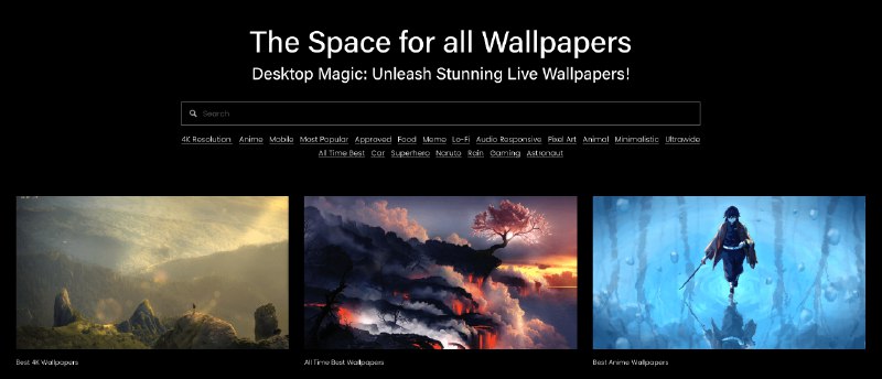 👉 名称：wallpaperengine.space🤖 类型：🕸网站👏 介绍：一个专注于提供各种动态壁纸的平台，涵盖了从 4K 分辨率到各种主题和风格的壁纸