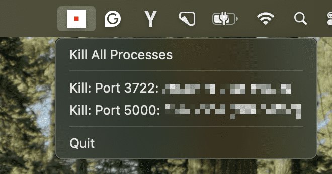 👉 名称：port-kill🤖 类型：🤖软件👏 介绍：Port Kill 是一个帮助开发者查找和释放阻塞开发工作的端口的工具，支持 macOS、Linux 和 Windows 操作系统，提供简单的命令行界面 (CLI)、状态栏和可选的仪表板