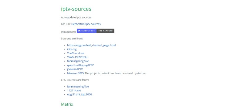 iptv sources一个专门收集自动更新 iptv 源的在线网站，包含国内外的iptv m3u8直播源地址