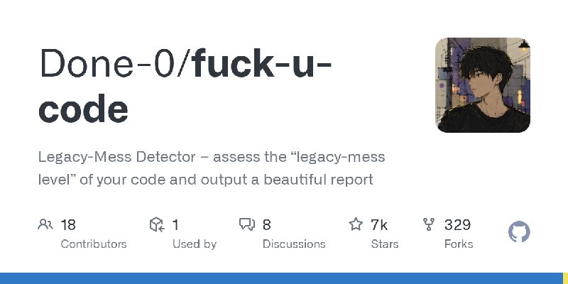 GitHub - Done-0/fuck-u-code: Legacy-Mess Detector – assess the “legacy-mess level” of your code and output a beautiful report