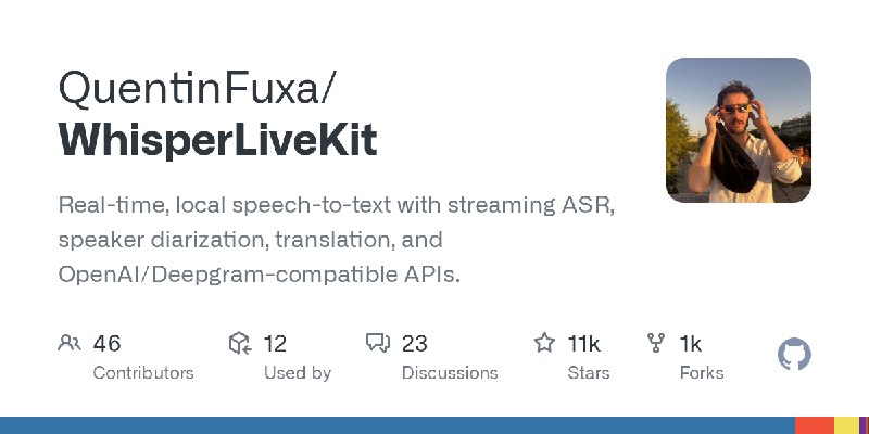GitHub - QuentinFuxa/WhisperLiveKit: Real-time, local speech-to-text with streaming ASR, speaker diarization, translation, and…