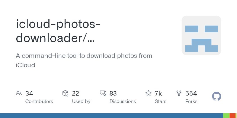 iCloud Photos DownloaderiCloud 照片下载工具，可用于照片迁移和备份，支持复制、同步和移动三种操作模式，支持实况照片和 RAW 图像、自动删除同名照片、增量下载等，完全免费，适用于 Linux、Windows 和 macOS 系统