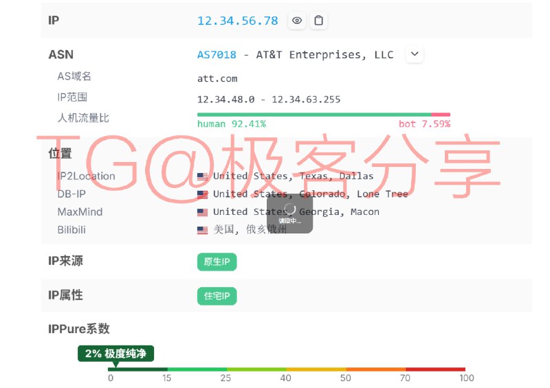#网站 #在线工具 #IP🍃 IPPure - 一个 IP 纯净度检测网站网站提供 IP定位信息查询、IP风险信息查询、指纹信息、VPN泄露检测等服务其中，「VPN溯源」可以查看当前使用 IP 泄露情况，如果显示的是你真实地址，请马上停止弃用当前 IP！↗️相关阅读小心！你的代理 IP 可能正在暴露你的真实地址📮投稿    📢频道    💬群聊    🔎索引