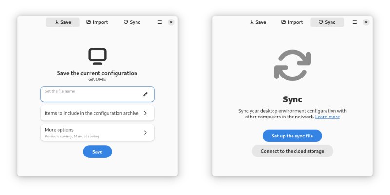#Linux #桌面 #同步 #开源 Save Desktop Linux 桌面配置备份与还原工具，可一键保存和恢复图标、主题、字体、壁纸、插件、桌面文件夹、Flatpak 应用及其数据，以及完整的配置目录，实现跨设备迁移或桌面环境重装后的快速恢复，支持定期自动备份、可选加密、同步模式等功能，适用于 GNOME、KDE Plasma、Xfce、Cinnamon、Pantheon、Deepin 等主流环境，免费开源