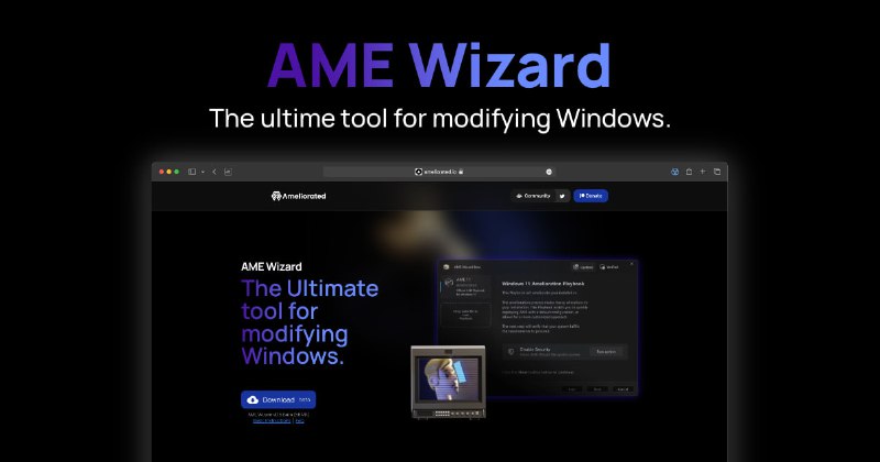 #Windows #工具💨 AME Wizard - 让你的 Windows 焕然一新文档软件相当于一个壳，需要搭配「PlayBook」文件使用，实现无需下载第三方精简 Windows 镜像即可精简系统⚠️注意：使用需关闭 Windows 安全中心📑相关阅读▫️操作系统合集📮投稿    📢频道    💬群聊    🔎索引