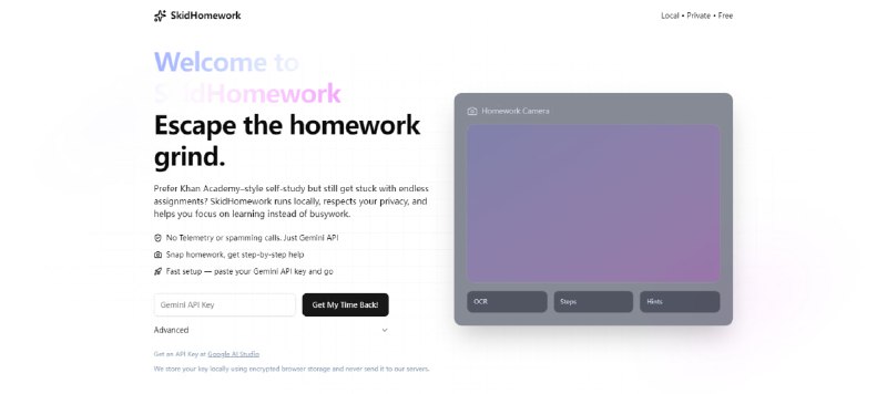 打滑作业平台基于 Gemini 的作业解决工具，号称开源版作业帮，主要特点是通过 AI 现算，不需要题库，可以搜冷门题目，支持批量解析图片PDF 文件，可定制答案风格，人体工程学设计，支持纯键盘操作，免费开源，无需注册