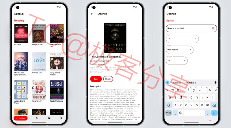 #电子书 #安卓 #阅读📕 Openlib - 一个专门下载和阅读「Anna’s Archive」的开源 Android 软件知名影子图书馆「Anna’s Archive」包含大量受版权保护的书籍、论文等资源，Openlib 可直接下载并阅读📮投稿    📢频道    💬群聊    🔎索引