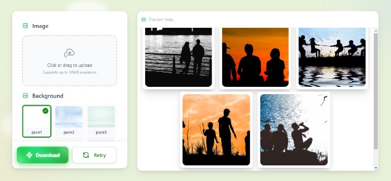 #AI #剪影 AI Silhouette Generator 基于 AI 的照片剪影生成工具，可将人像、动物、建筑和各种物体处理成剪影效果，内置了多种环境背景和纯色背景，可以做出氛围感很强的照片，支持导出为 JPG、PNG 和 WebP 格式，免费无水印，无次数限制，无需注册