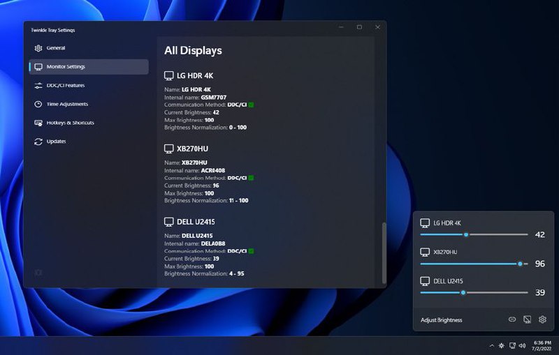 Twinkle Tray - 在系统托盘管理多台显示器的亮度管理多个显示器亮度一个 Windows 系统托盘工具，可以轻松调节多个显示器的亮度，特别是针对 Windows 不支持外接显示器亮度调节的情况